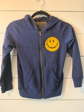 Kids Aviator Nation Navy Zip Hoodie with Yellow Smile Patch
